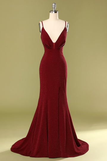 Vestido de noche con cuello en v burdeos